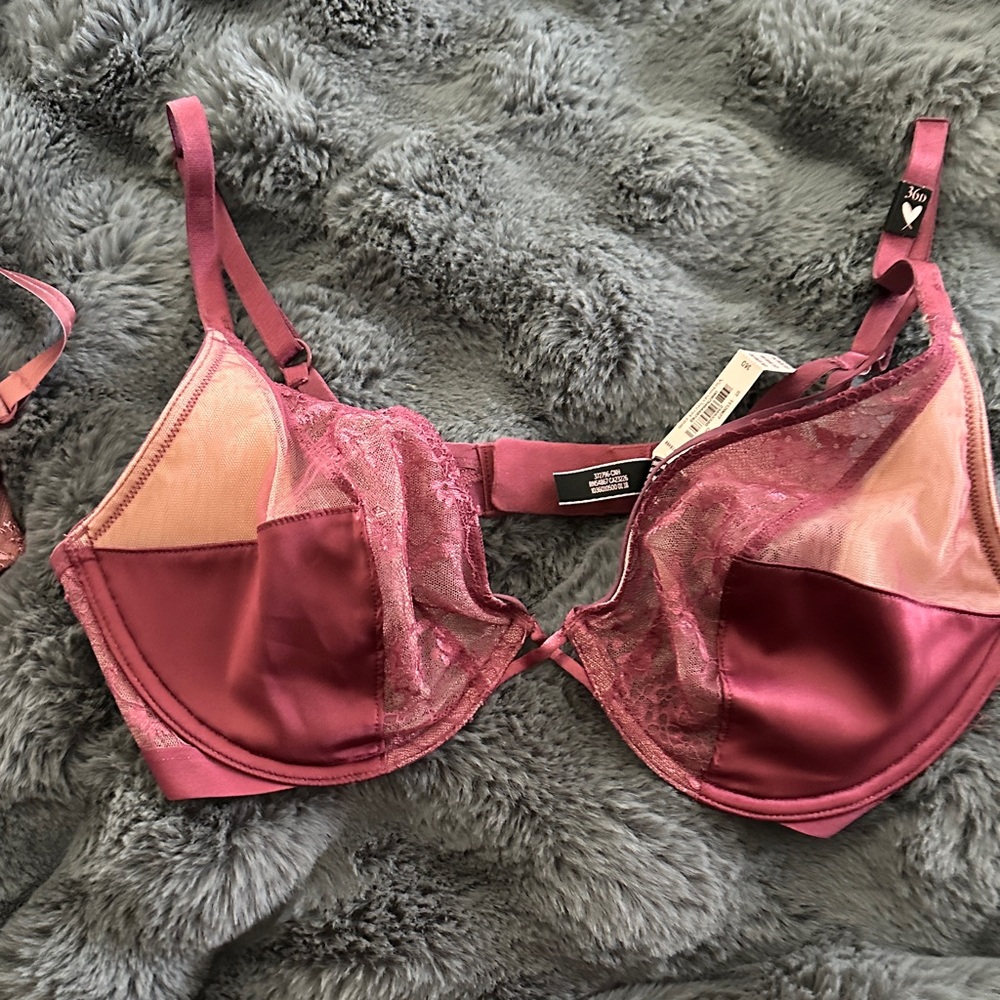 Victoria's Secret Satin and Lace Bra in Deep Pink